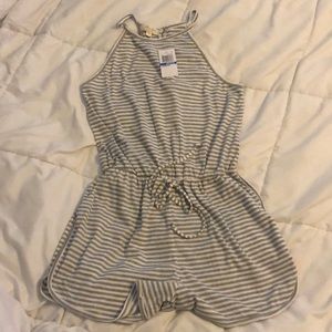 Grey and white striped romper